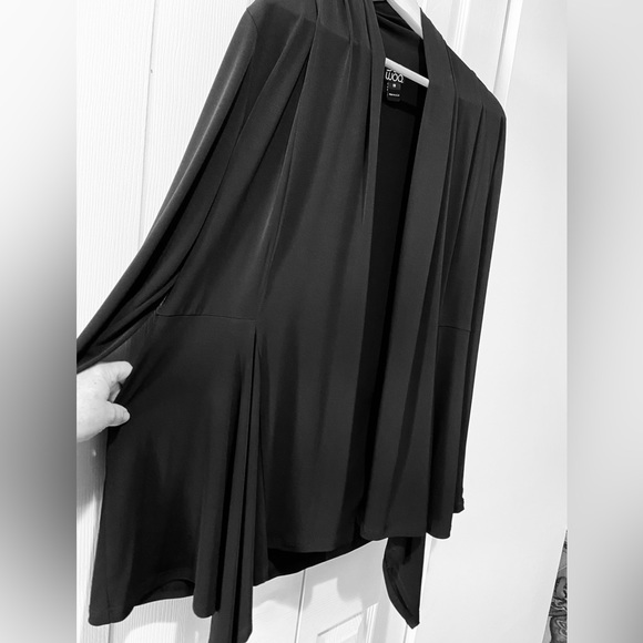 NWOT~Rich Black Open Front Waterfall Cardigan by Clara Sun Woo - Picture 3 of 6